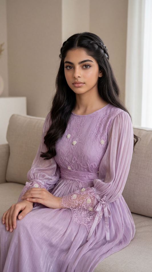 فستان  اورجنزا مع دانتيل فرنسي وشك