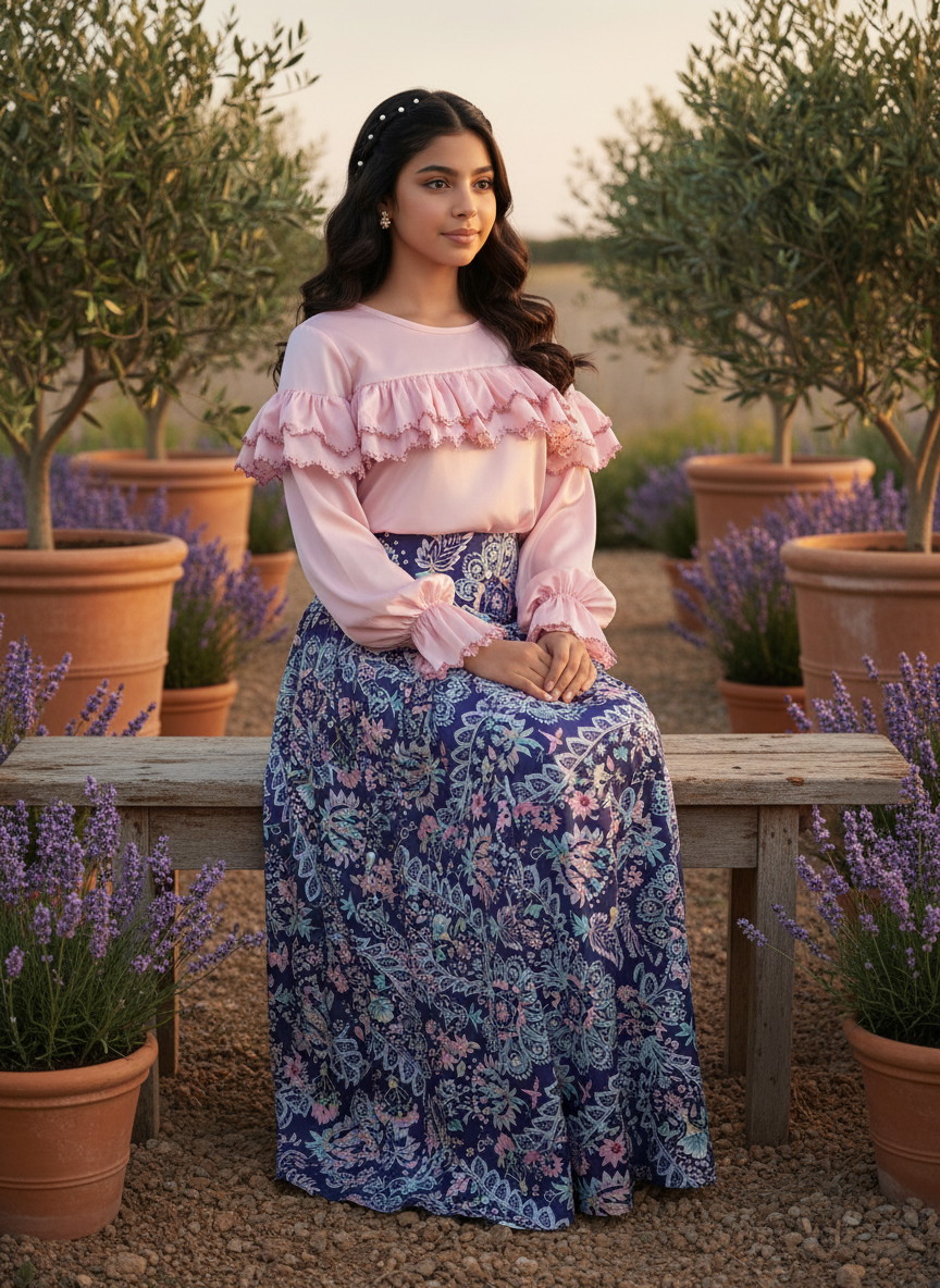 قميص تنوره من الحرير والتطريز