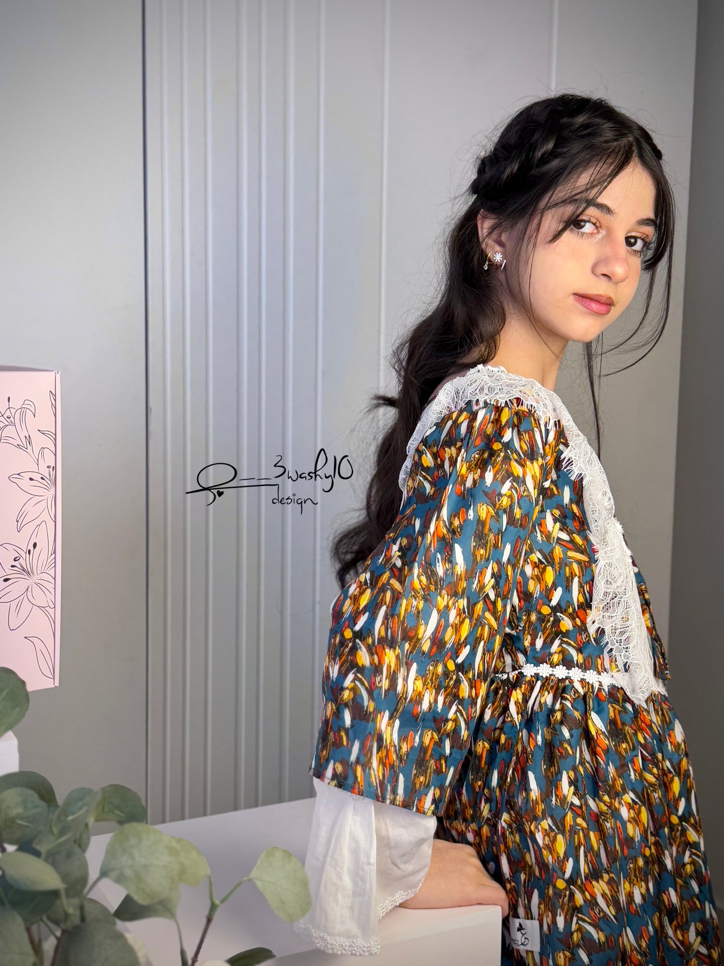 فستان قطن مع دمج السادة