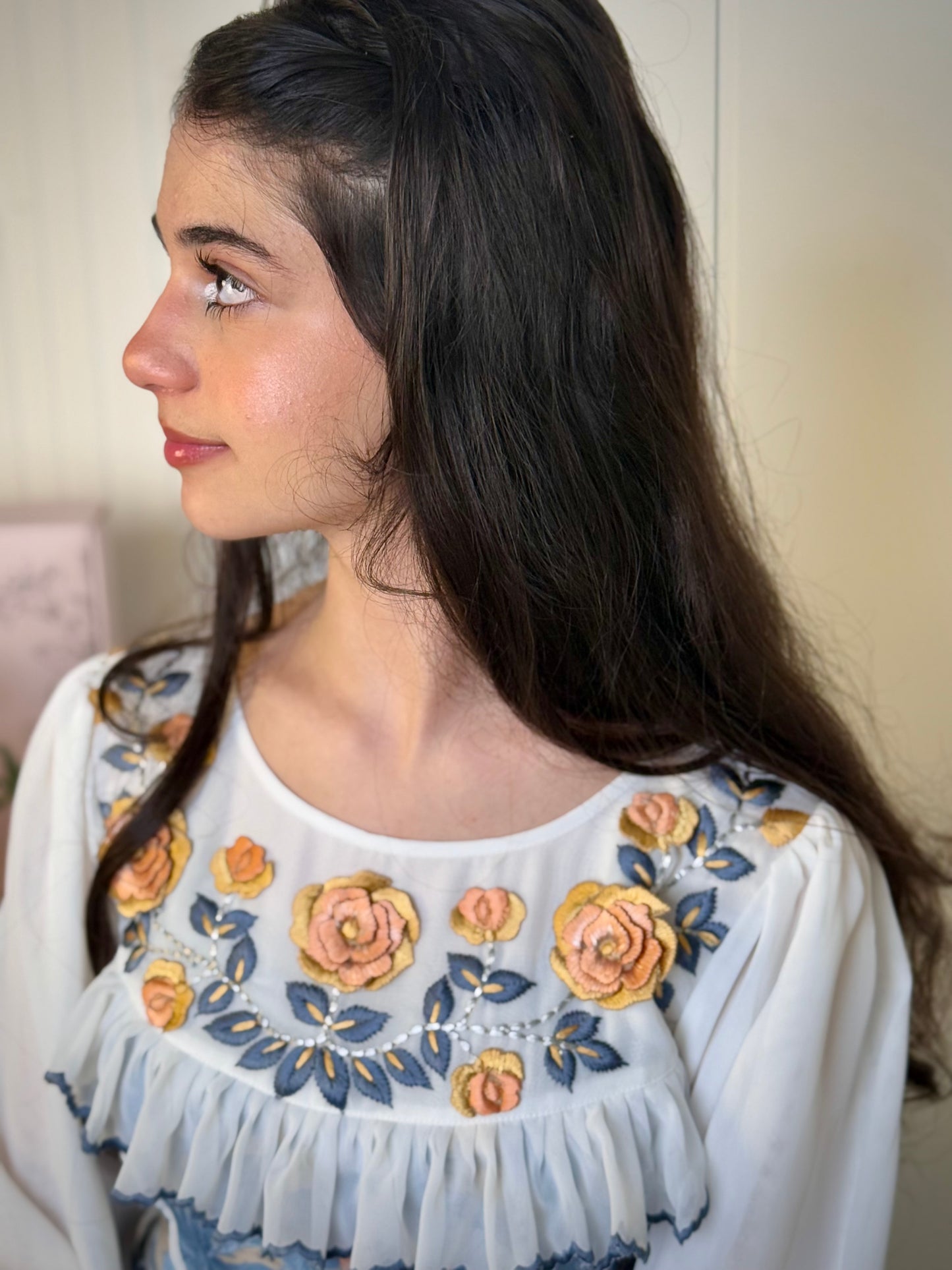 فستان من الحرير مع تطريز 3d