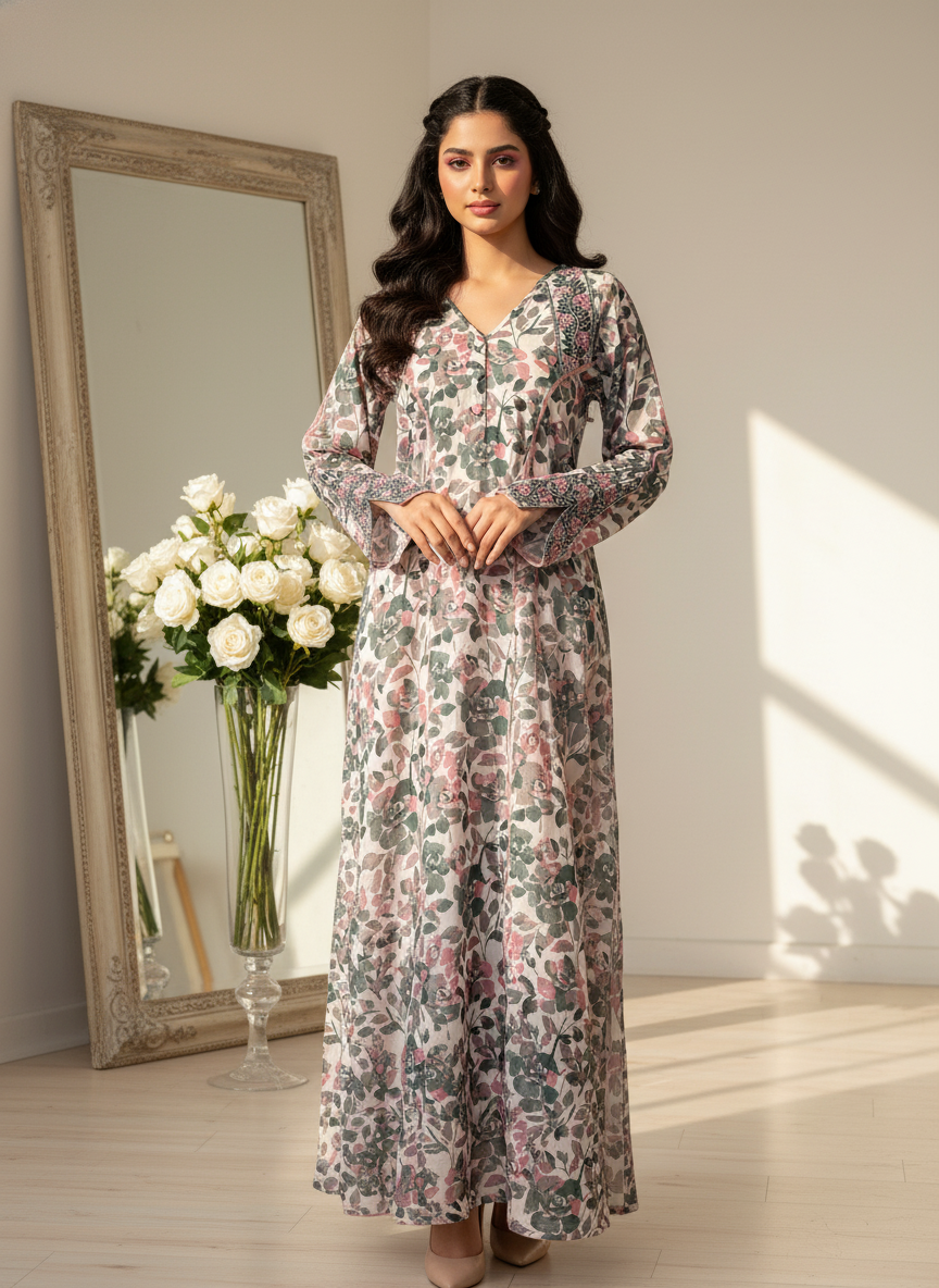 جلابية قطن مع تطريز وشغل شك