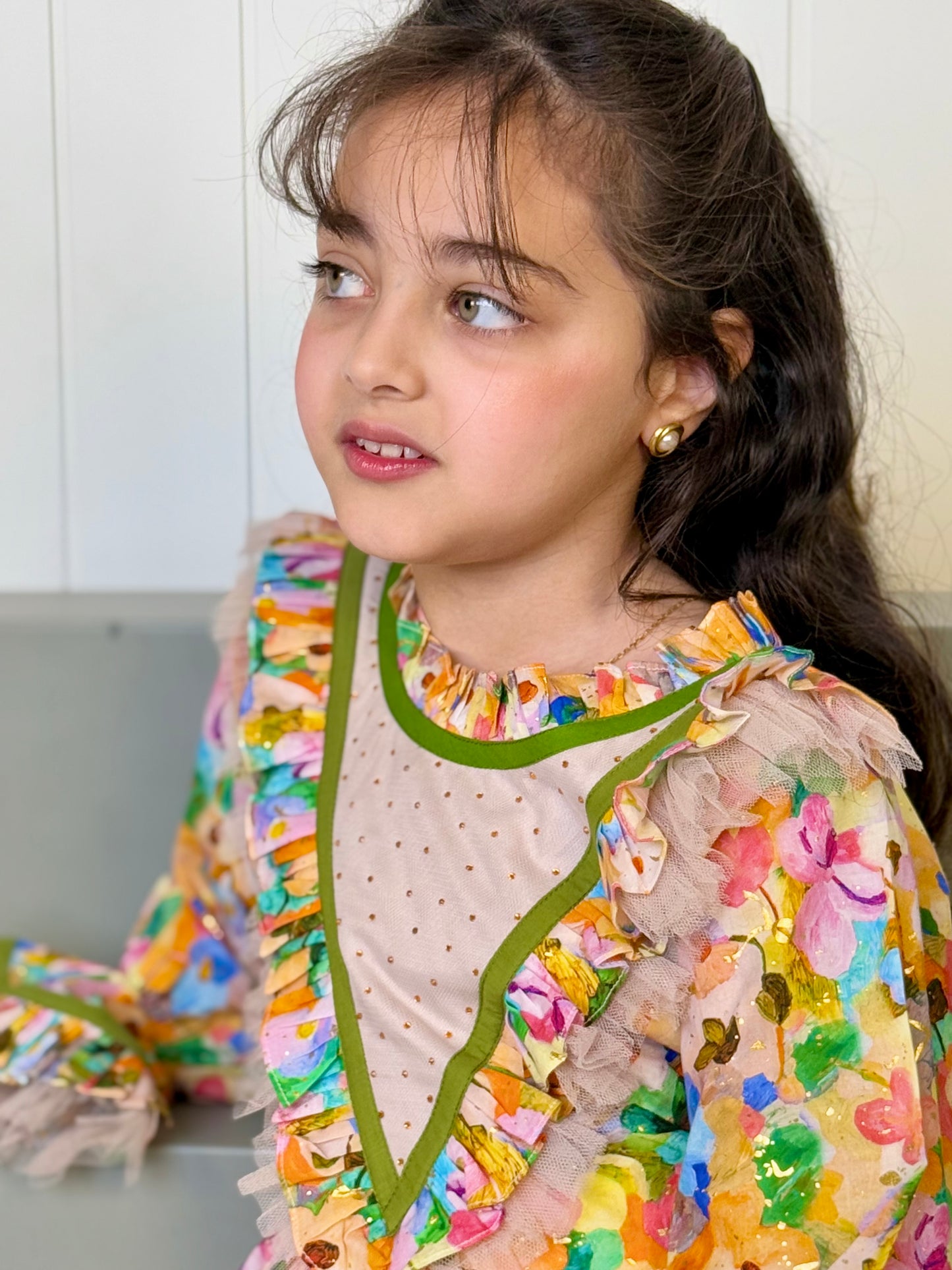 فستان قطن مع دمج السادة