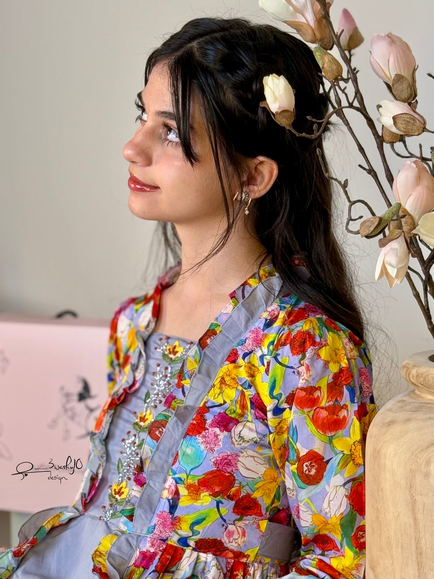 فستان قطن مع تطريز وشك