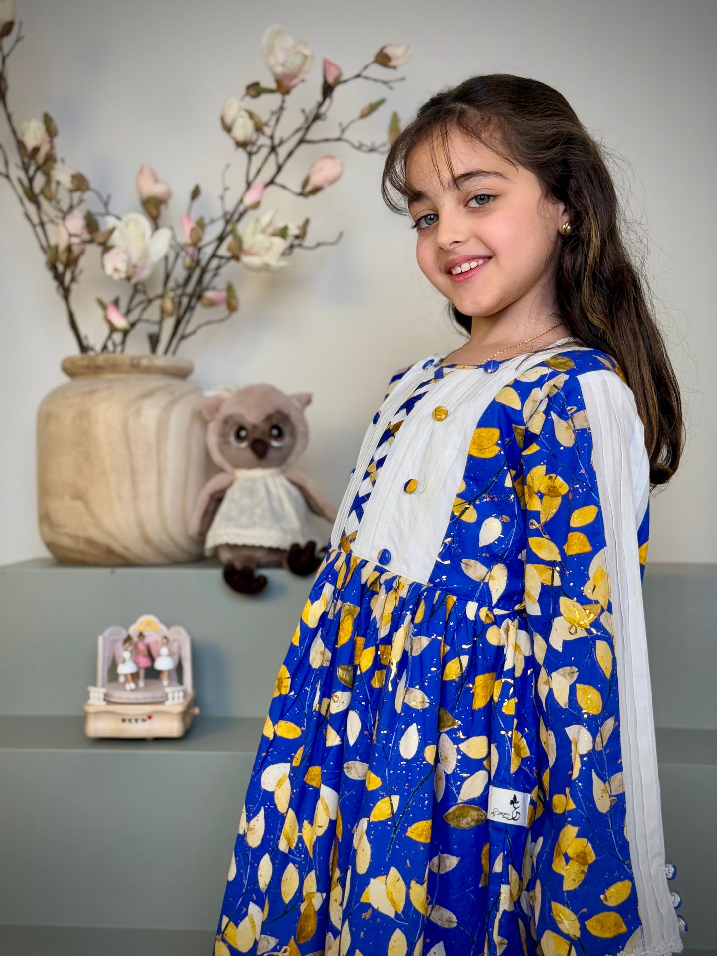 فستان قطن مع دمج السادة