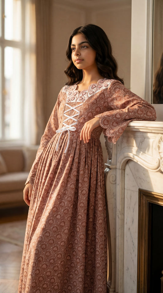 فستان قطن مع تطريز  وشك