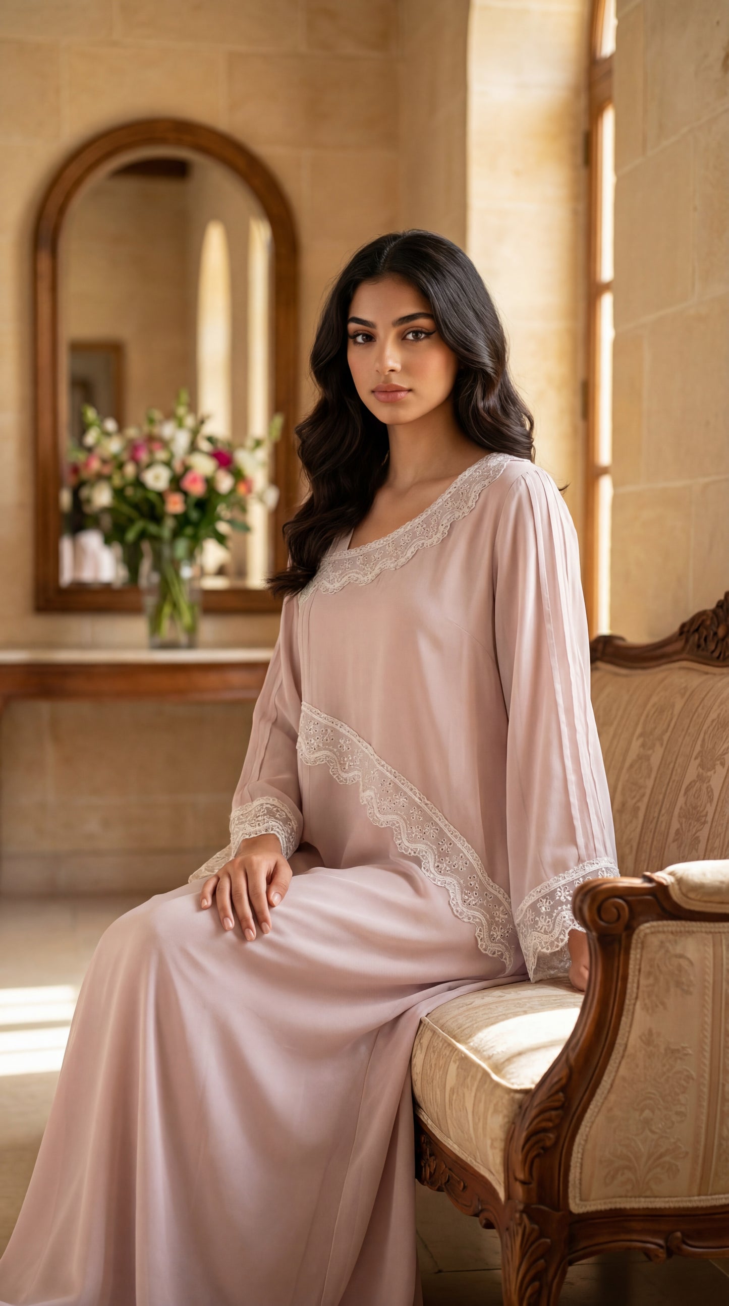 شيفون  بنفسجي فاااتح مع دانتيل وريمبو