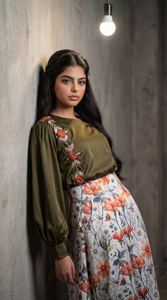 قميص وتنوره حرير تطريز 101