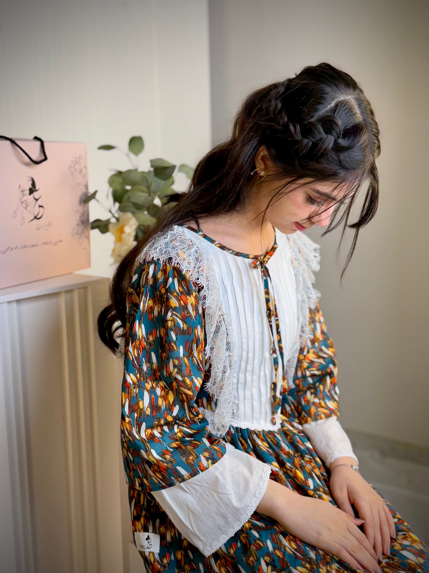 فستان قطن مع دمج السادة