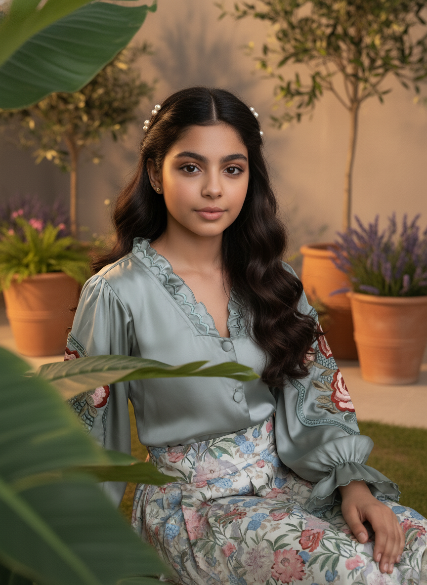 قميص تنوره من الحرير والتطريز