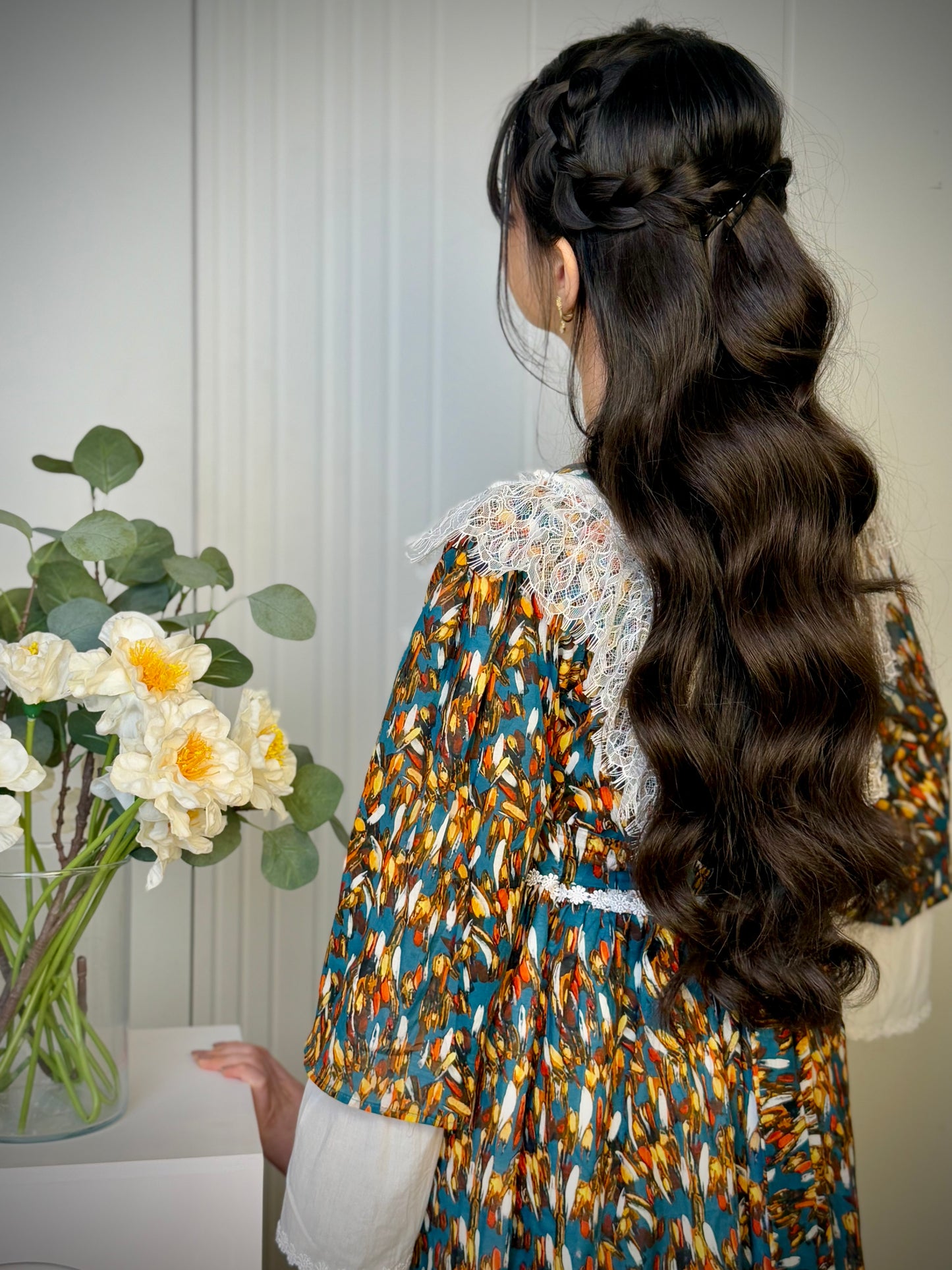 فستان قطن مع دمج السادة