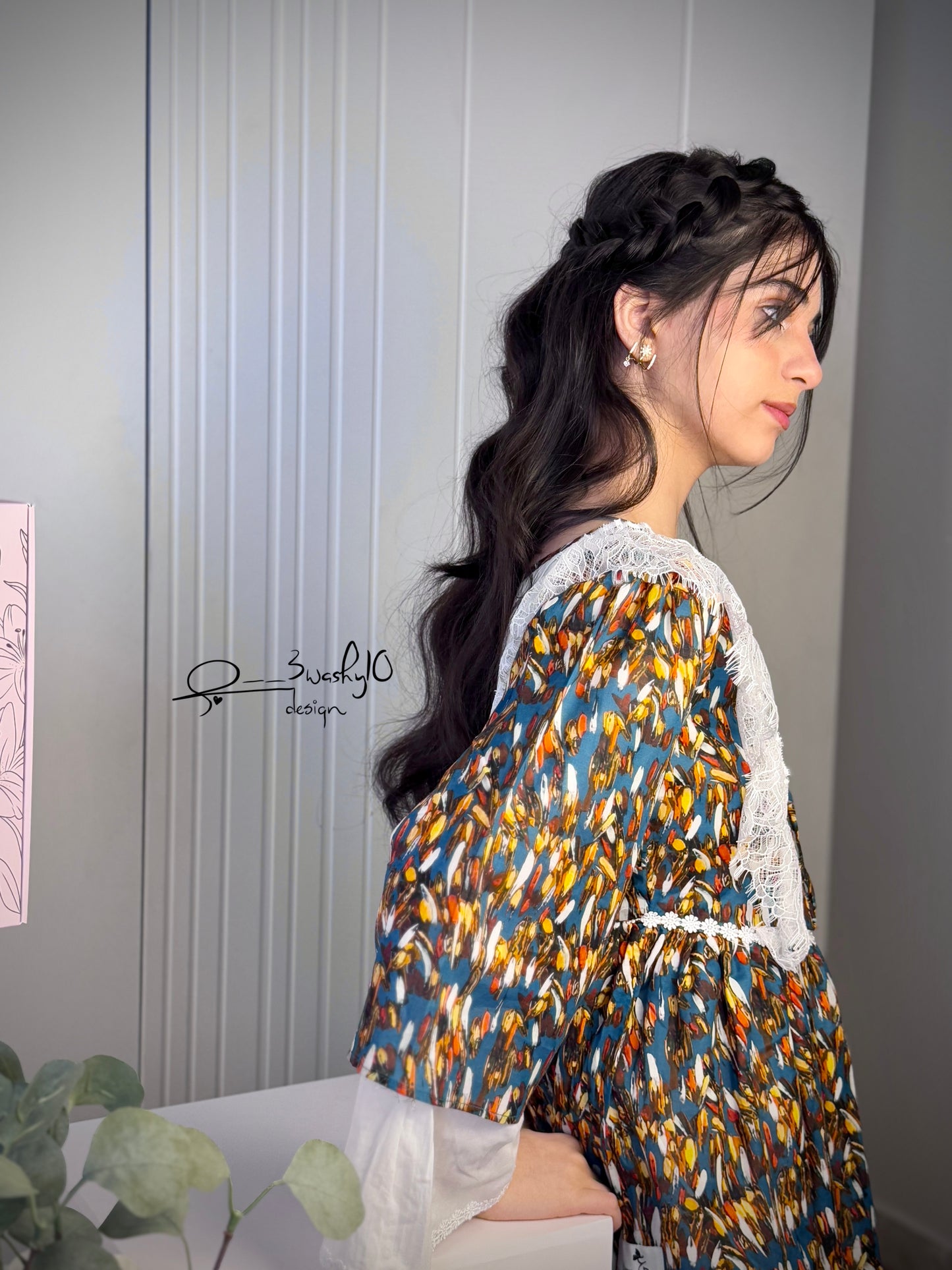 فستان قطن مع دمج السادة