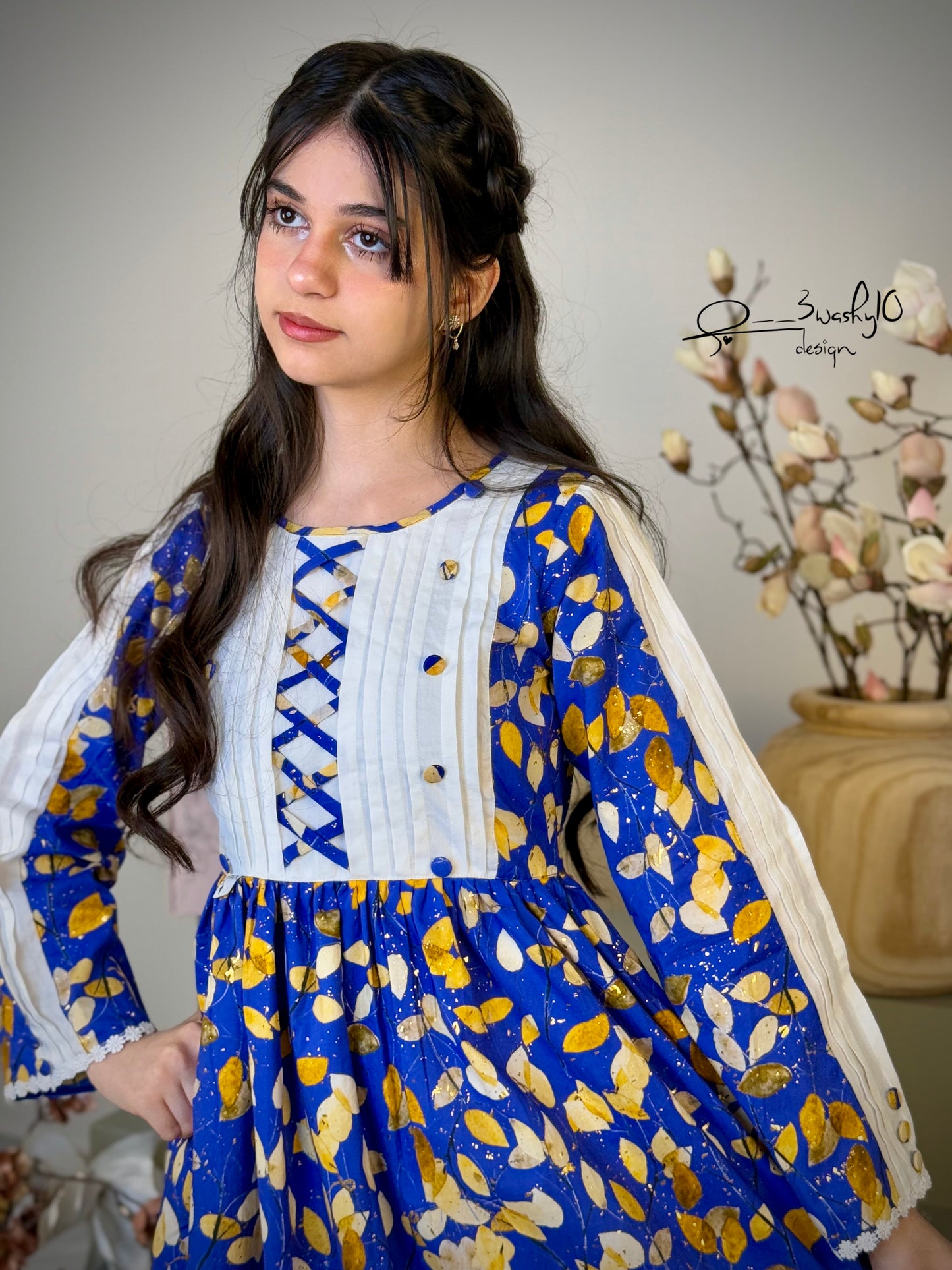 فستان قطن مع دمج السادة