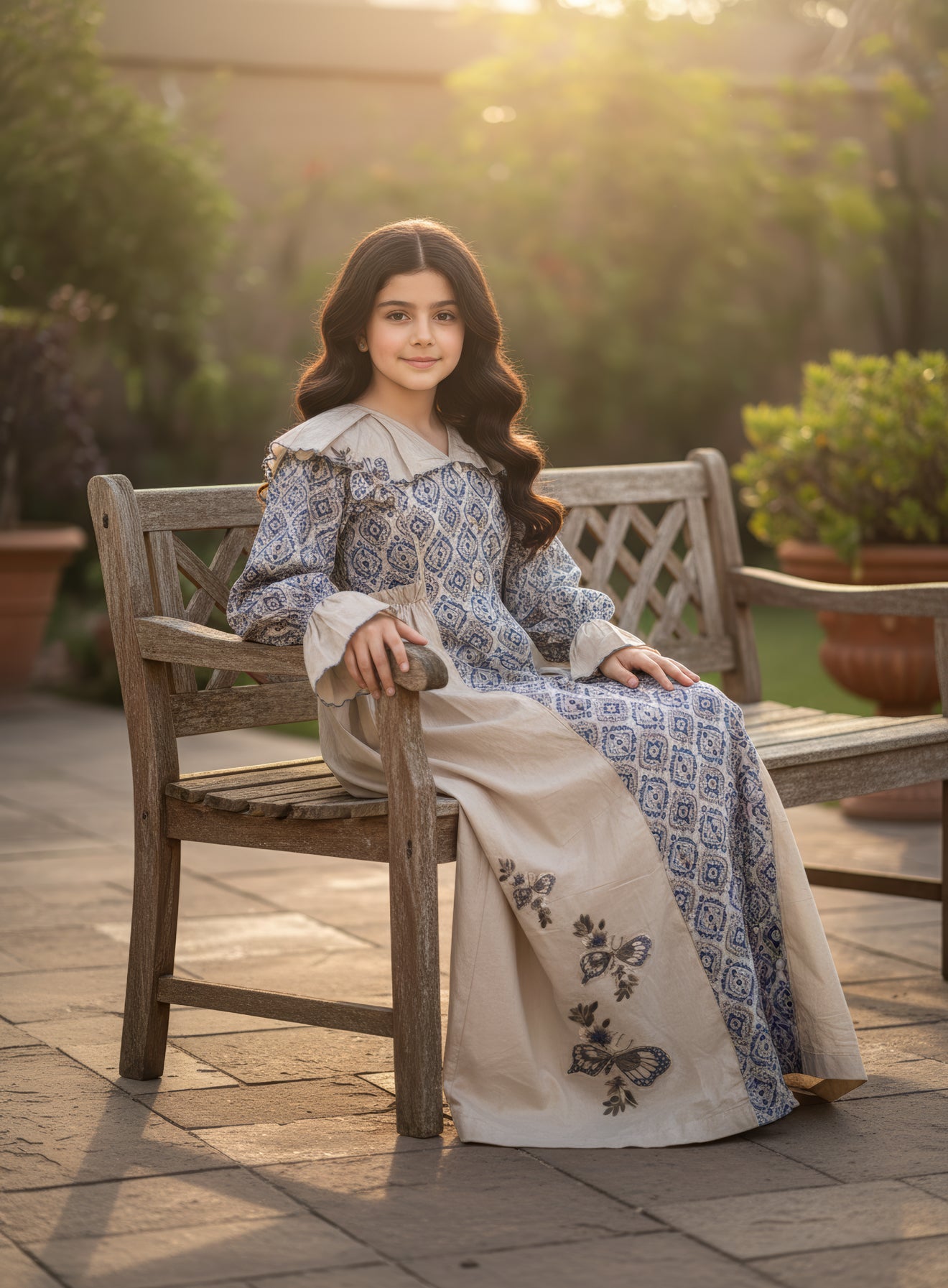 فستان قطن مع تطريز ودمج الساده