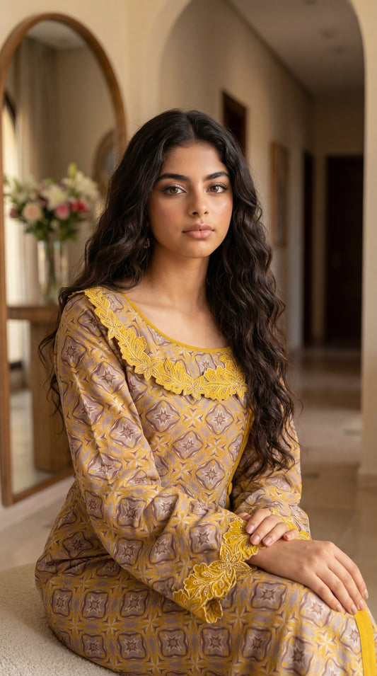 جلابية قطن مع تطريز وشغل  شك