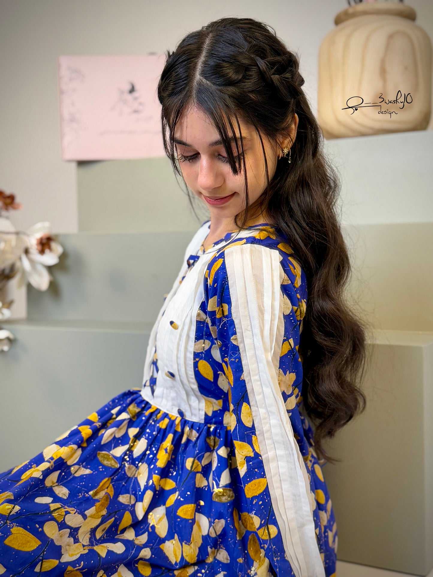 فستان قطن مع دمج السادة