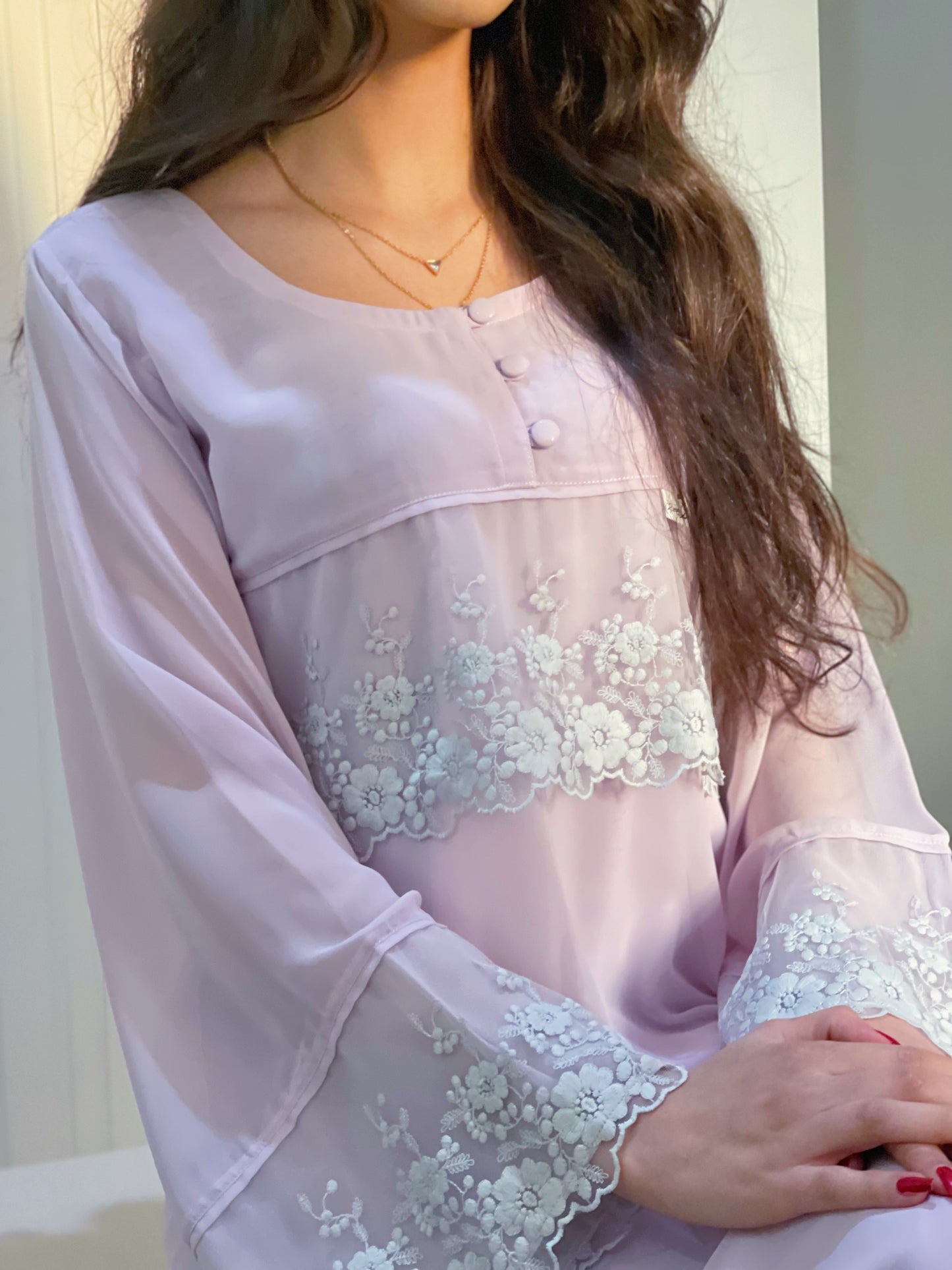 جلابيه دبل شيفون مع دانتيل