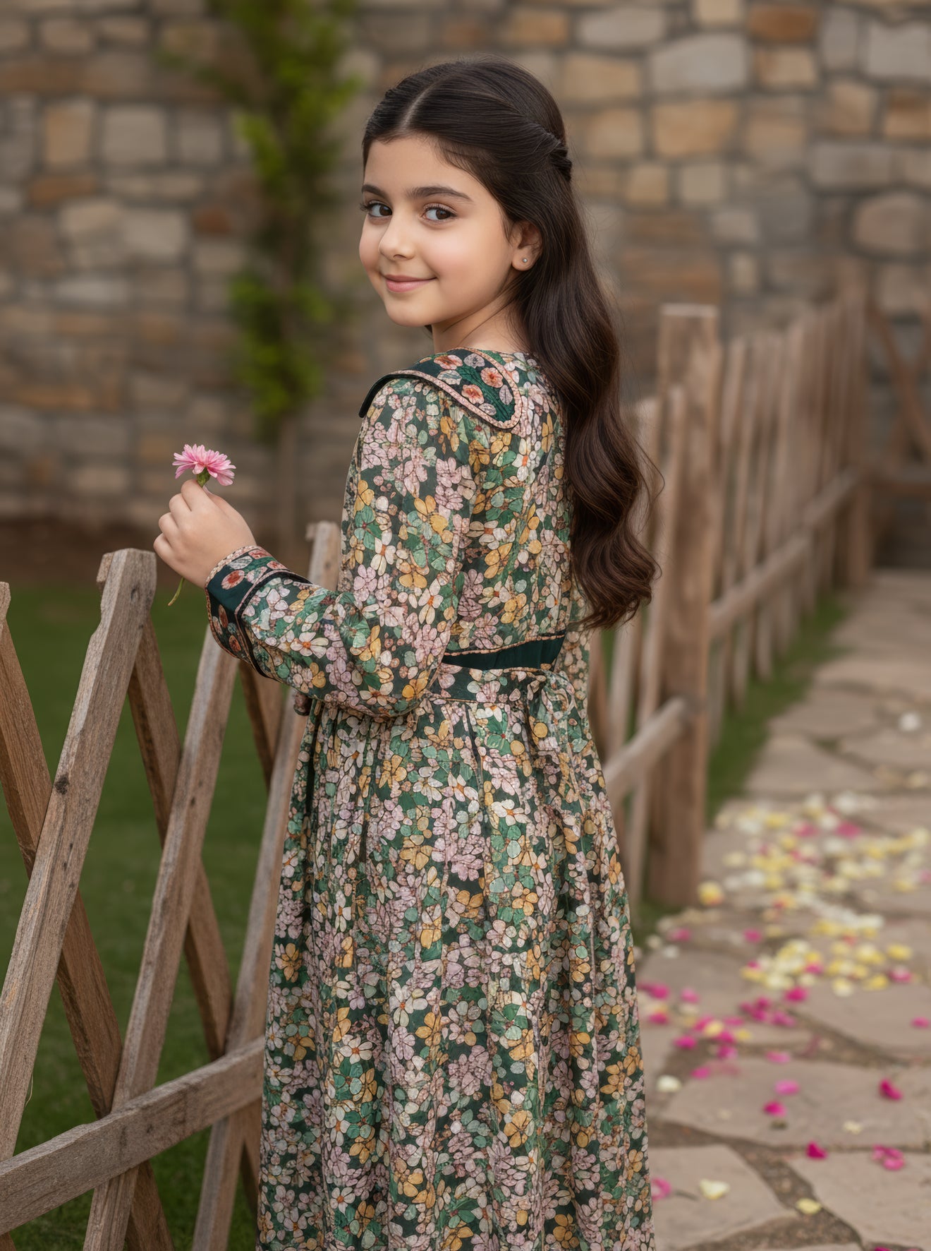 فستان قطن مع تطريز ودمج الساده