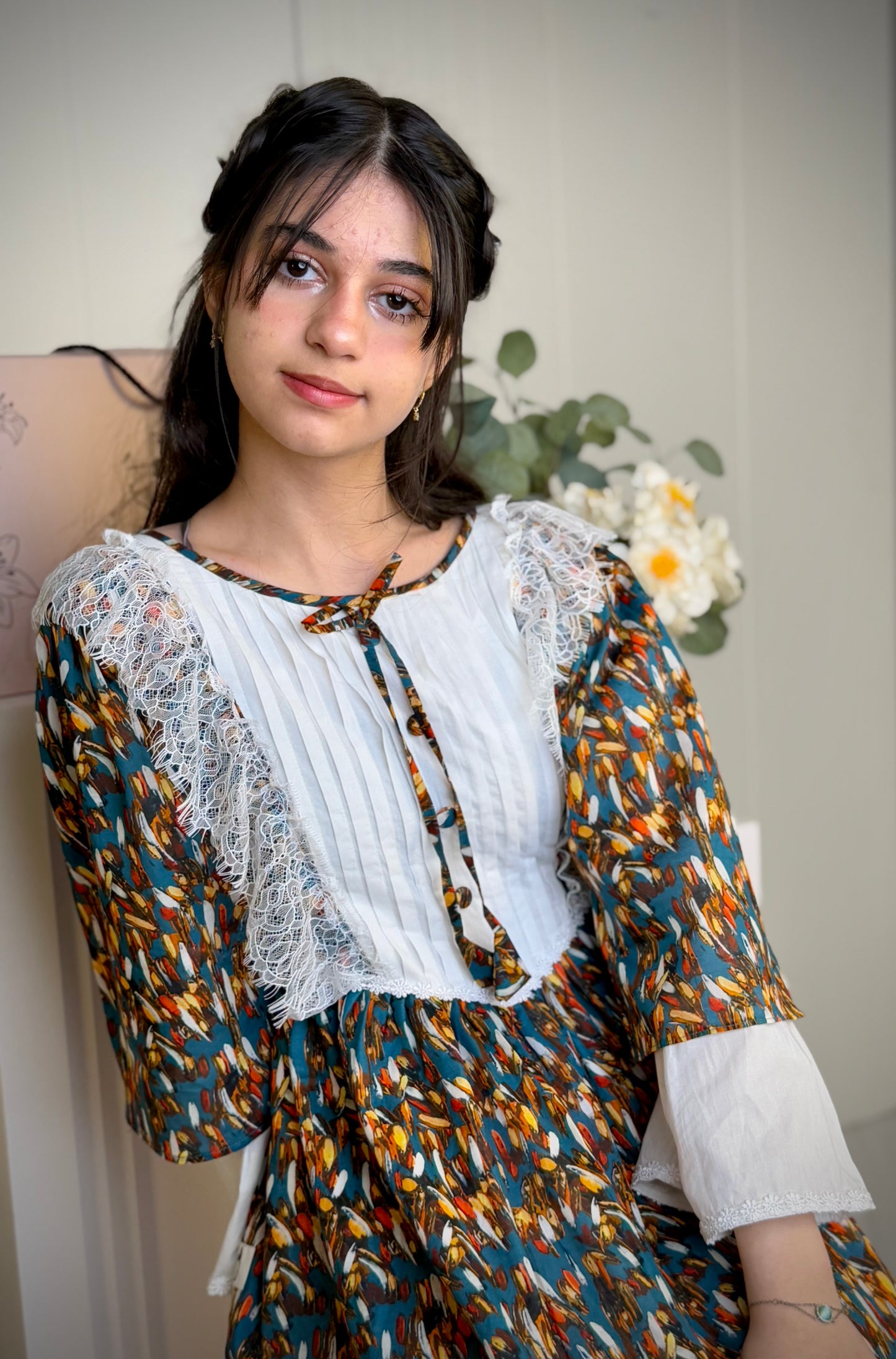 فستان قطن مع دمج السادة