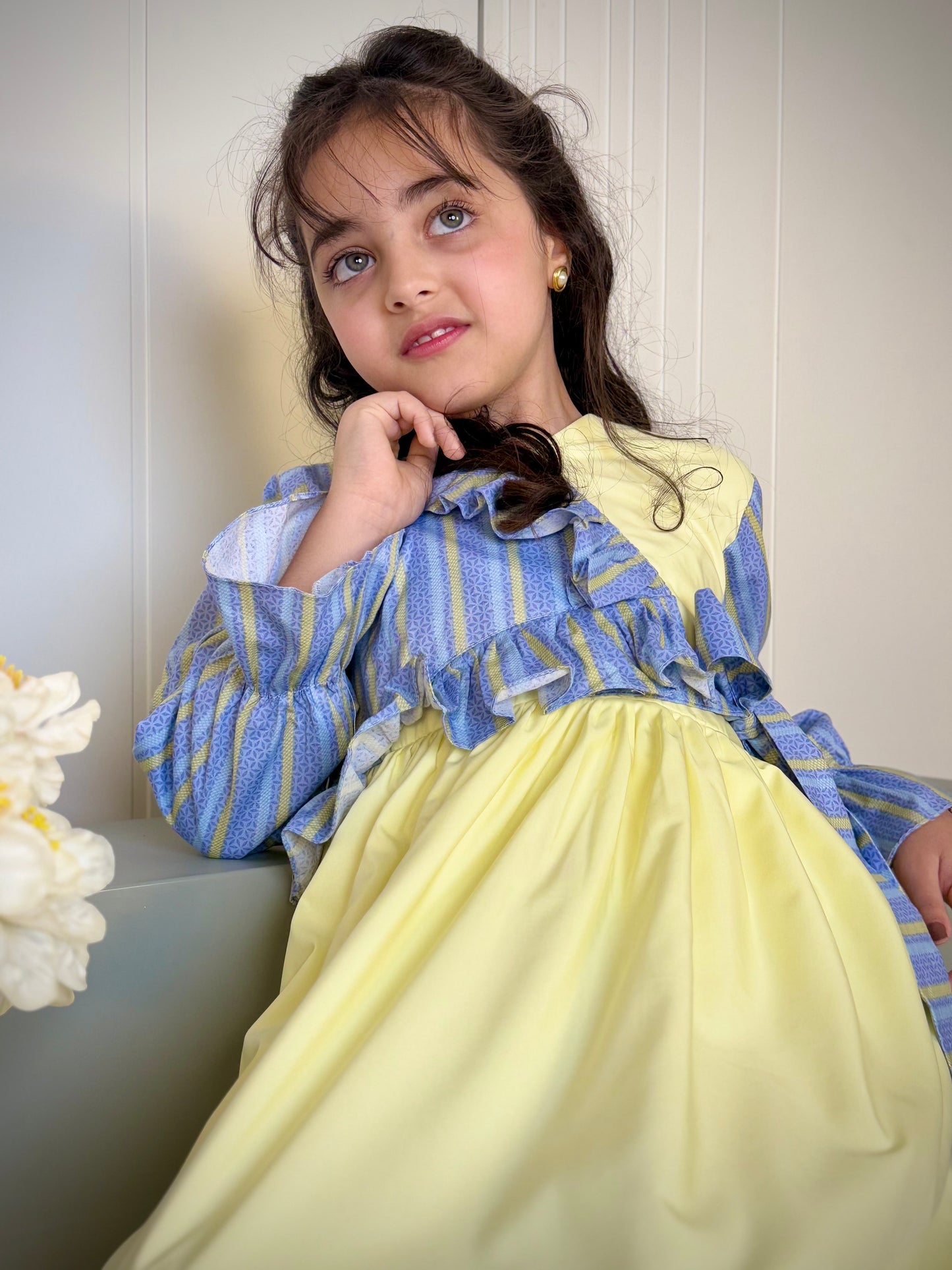 فستان قطن مع دمج السادة