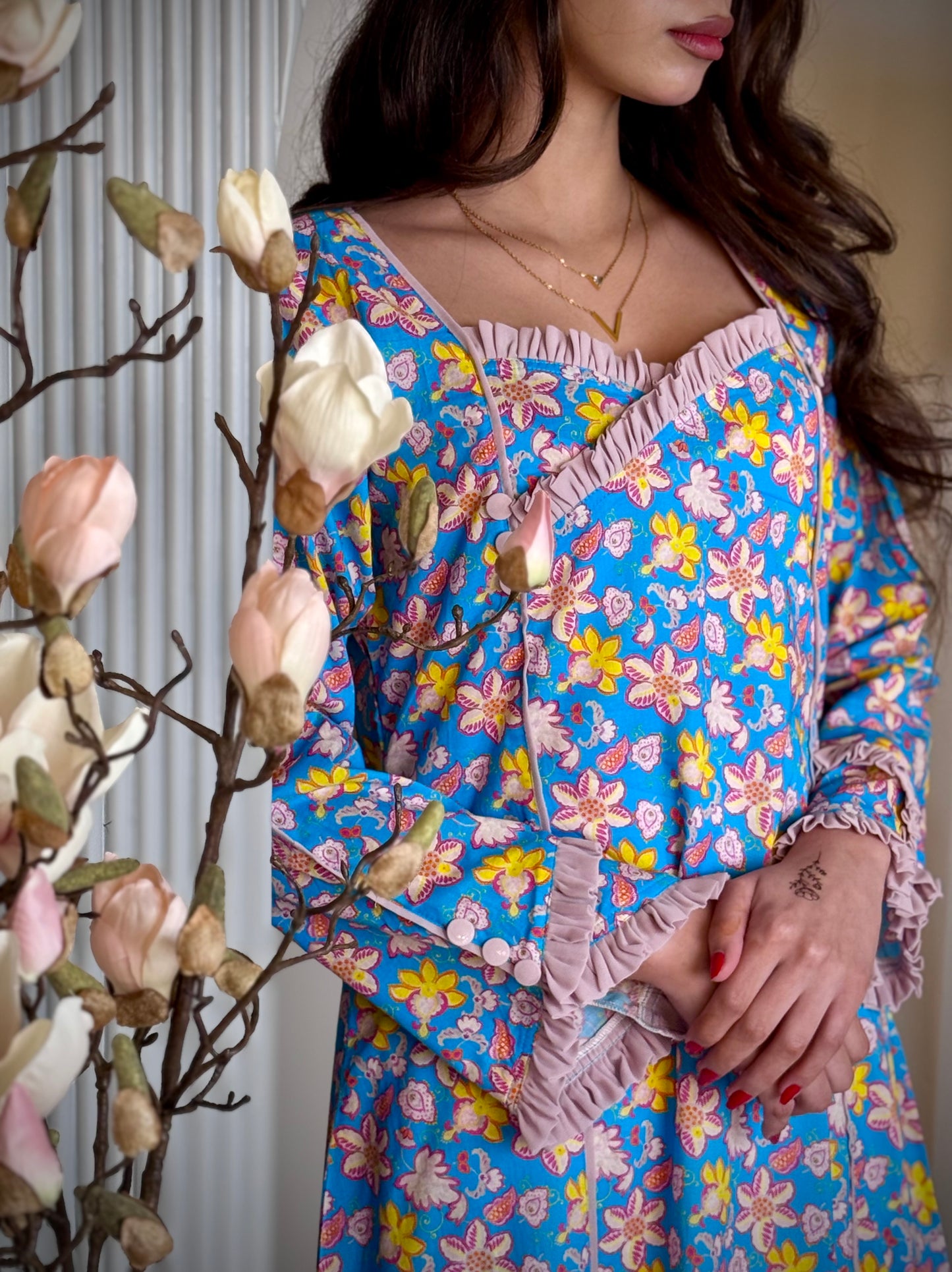 جلابية قطن   مع كسرلا شيفون