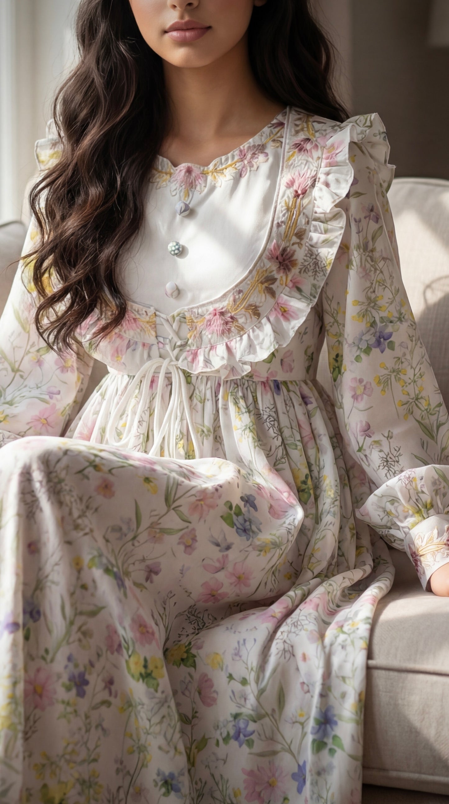 فستان من الحرير مع تطريز على شكل جاكيت