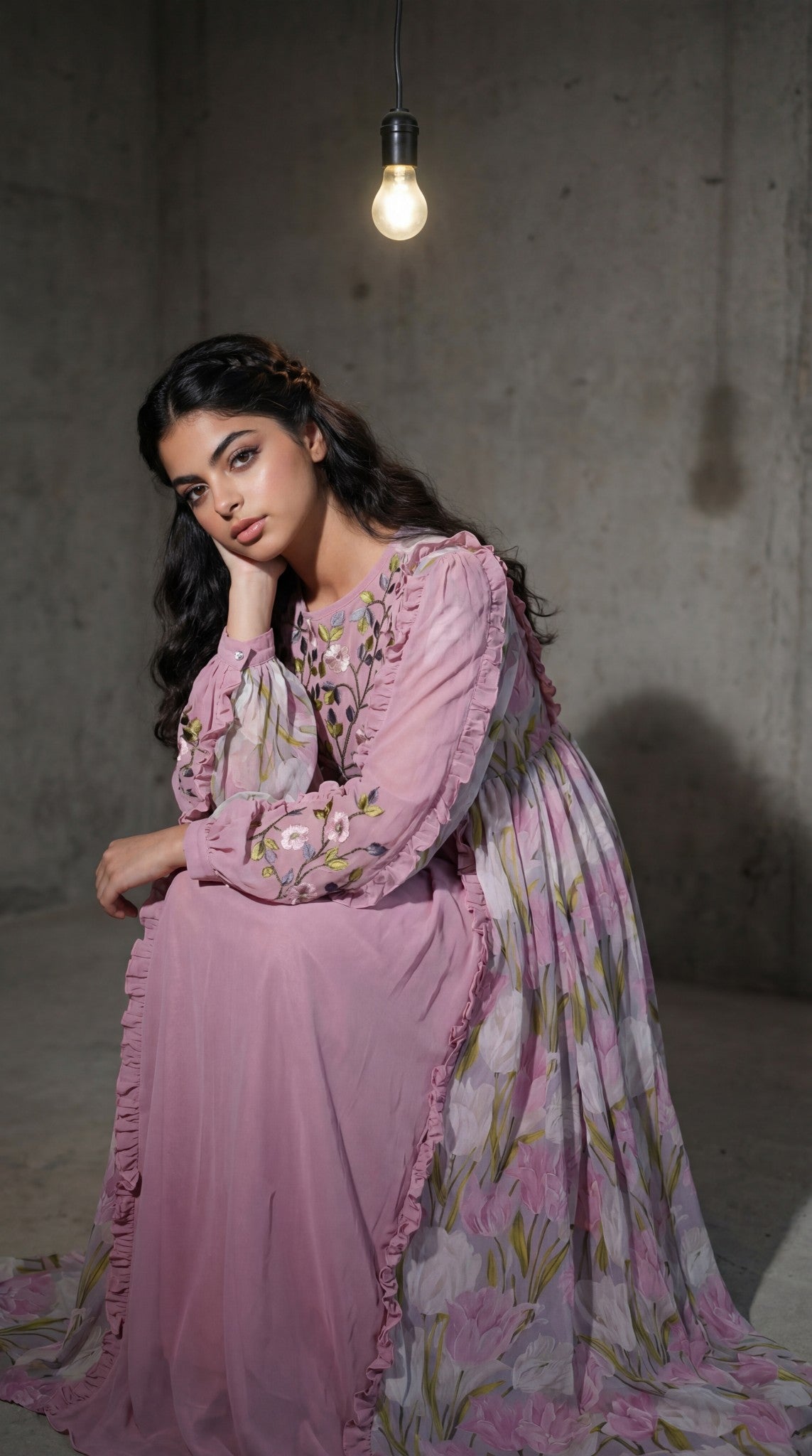 فستان من الشيفون والتطريز ودمج الساده