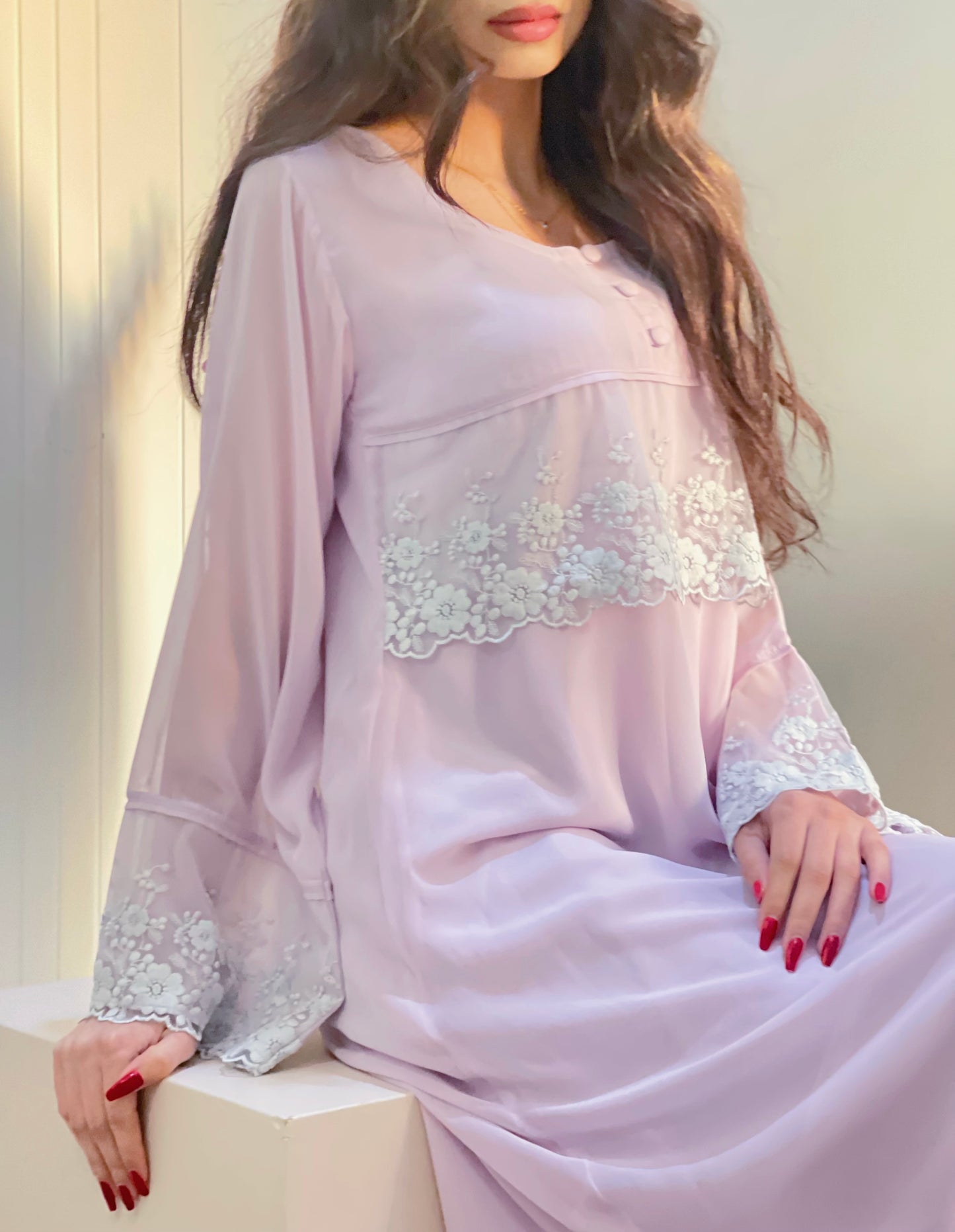 جلابيه دبل شيفون مع دانتيل