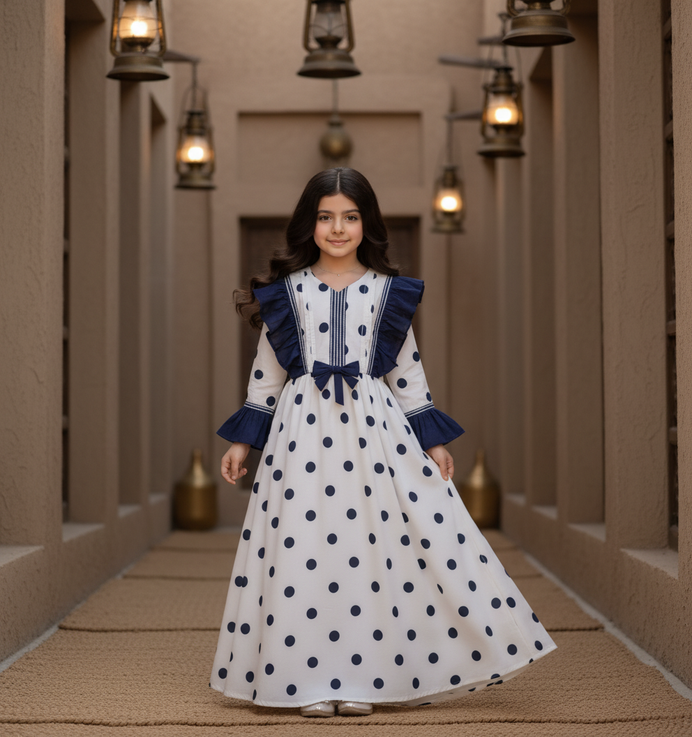 فستان قطن تراثي مع تلي  ودمج الساده