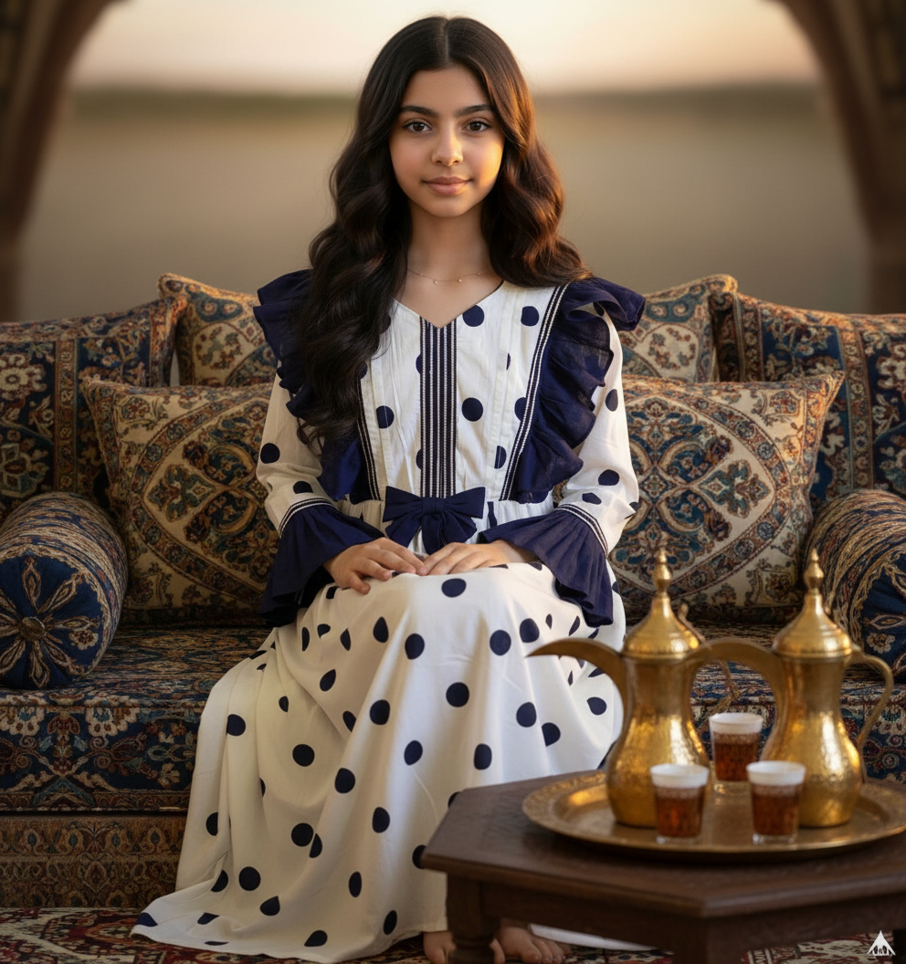 فستان قطن تراثي مع تلي  ودمج الساده