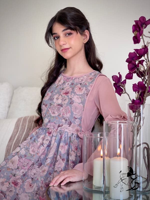 فستان من قطعتين شيفون فصوص مع ستده