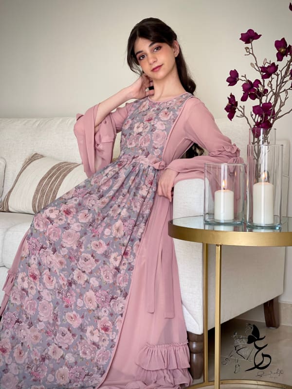 فستان من قطعتين شيفون فصوص مع ستده