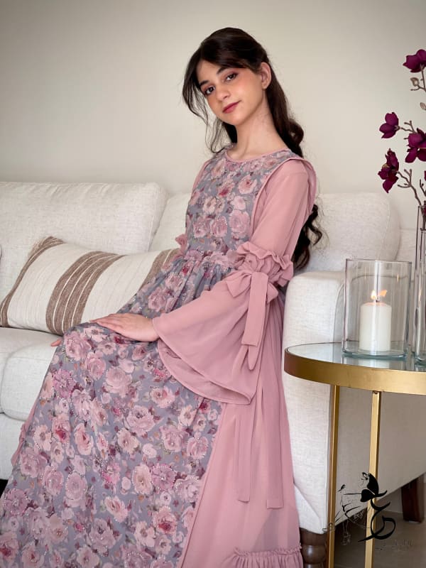 فستان من قطعتين شيفون فصوص مع ستده