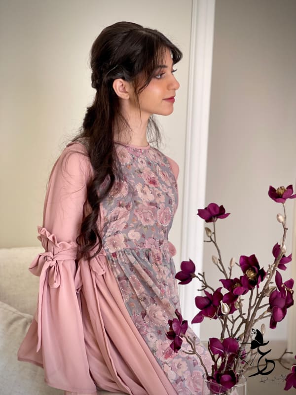 فستان من قطعتين شيفون فصوص مع ستده