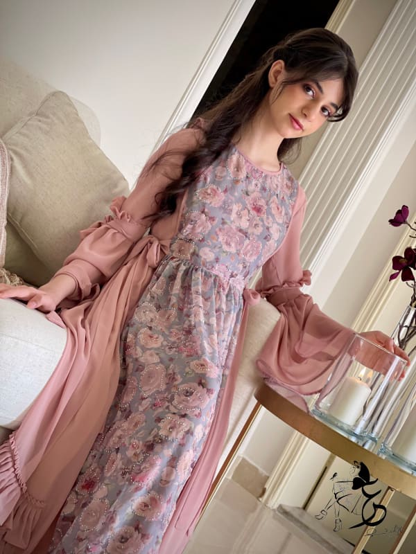 فستان من قطعتين شيفون فصوص مع ستده