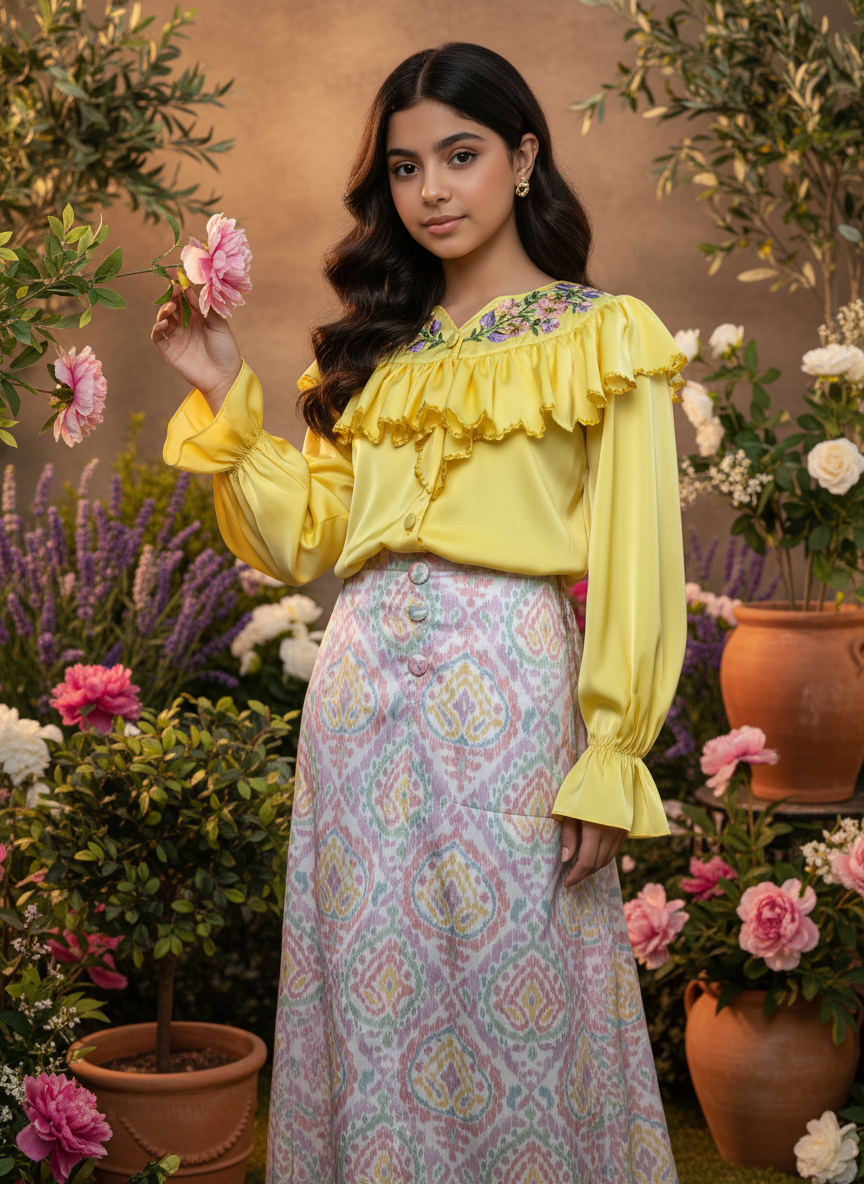 قميص وتنوره حرير مع تطريز