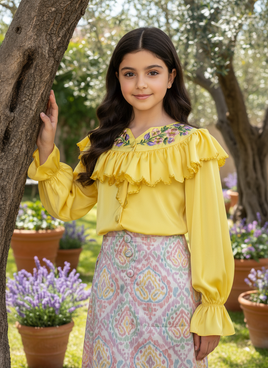 قميص وتنوره حرير مع تطريز