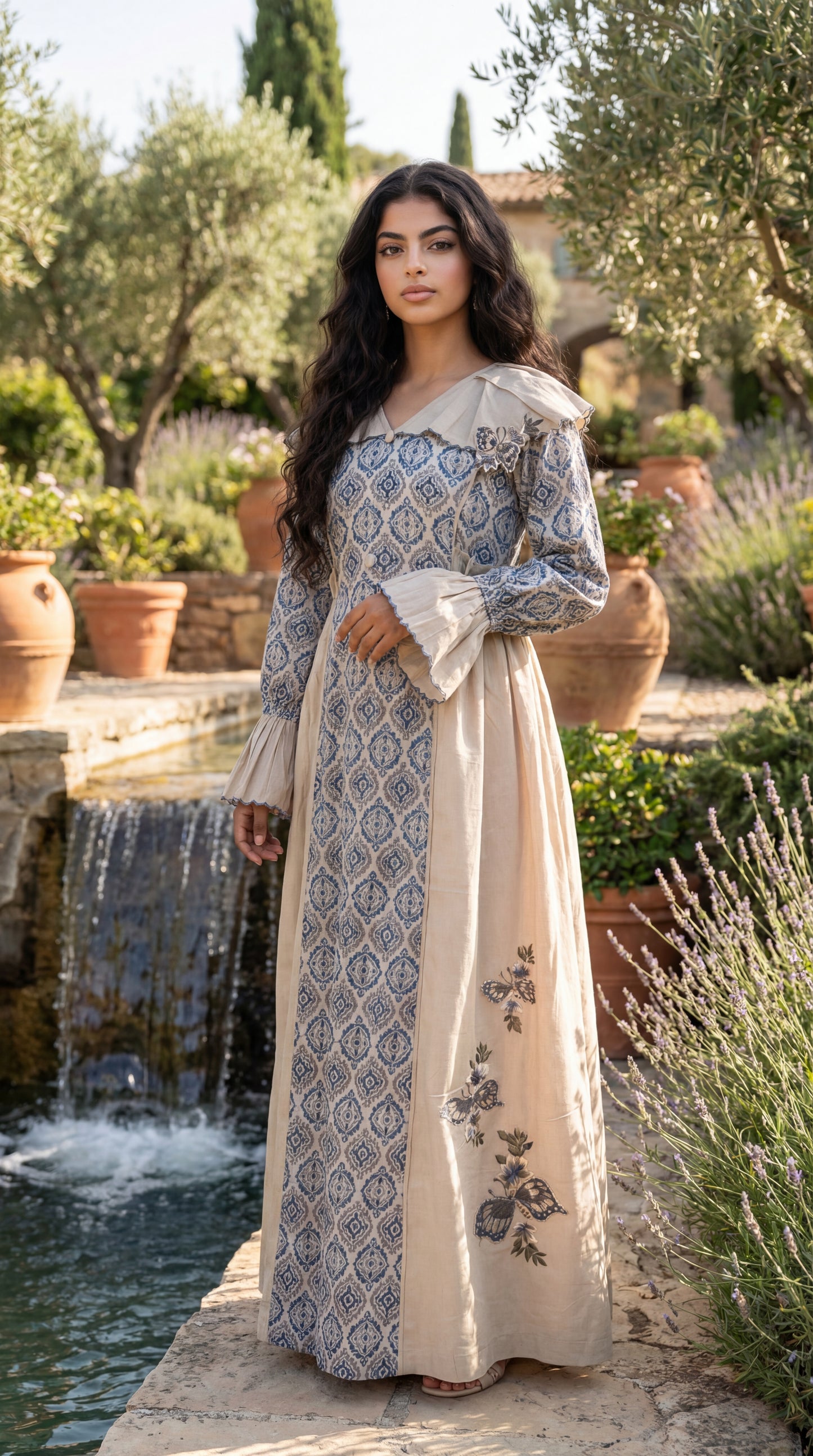 فستان قطن مع تطريز ودمج الساده 3