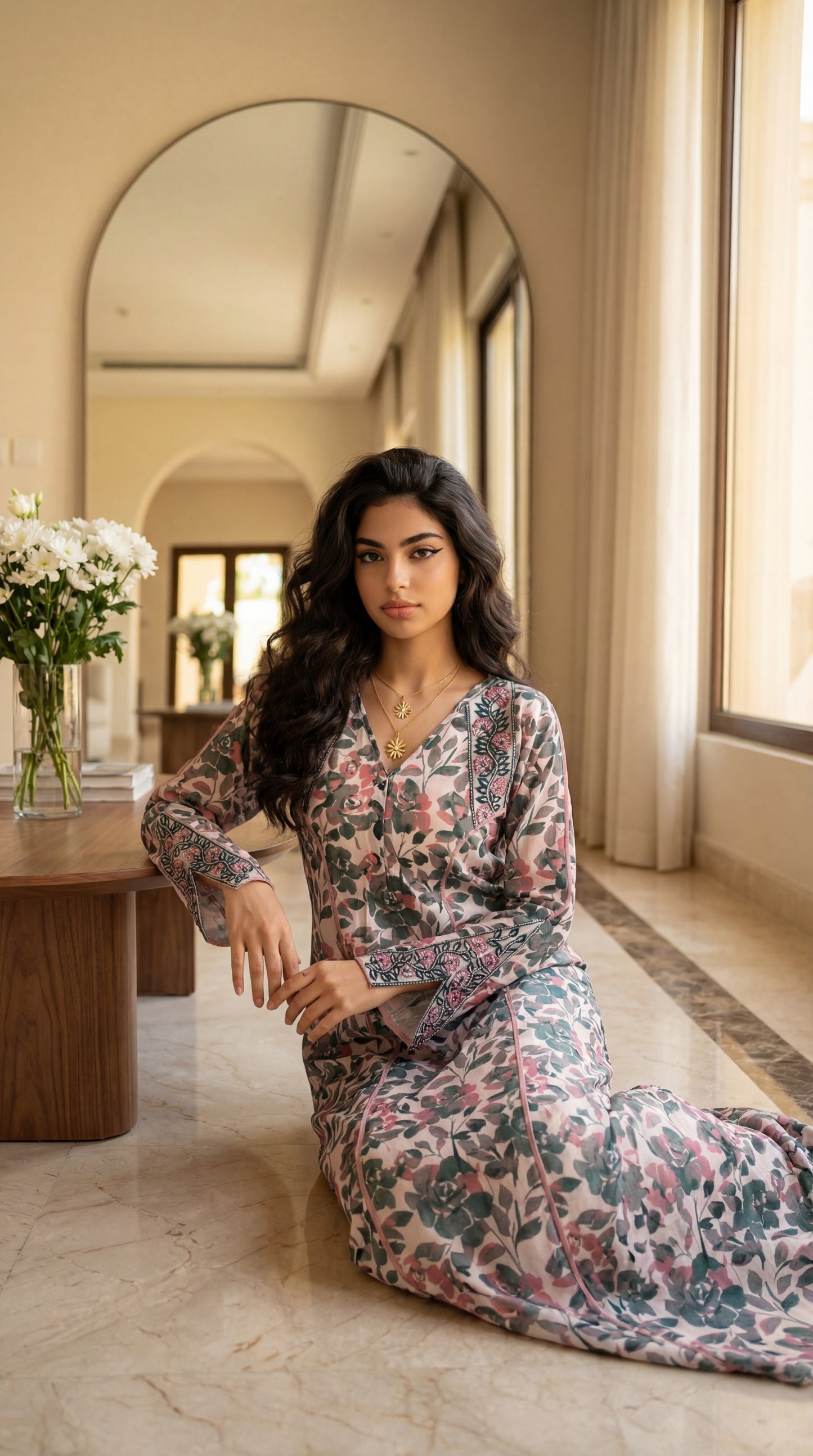 جلابية قطن مع تطريز وشغل شك