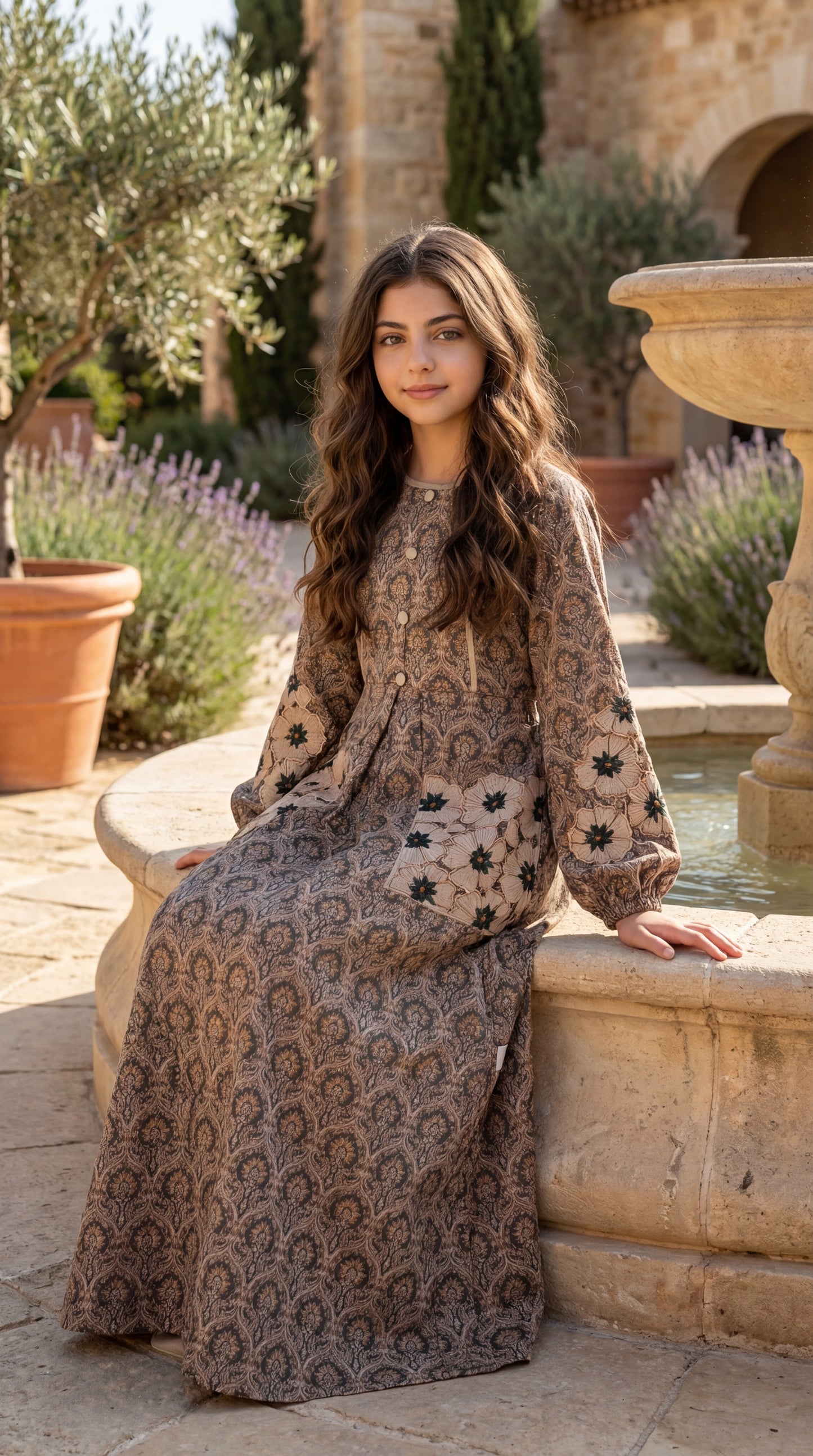 فستان قطن مع تطريز مفرغ  ودمج الساده