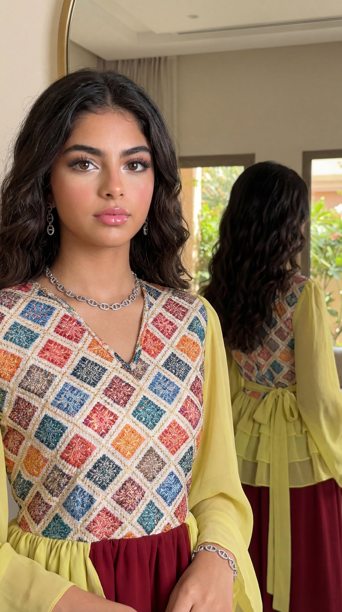 فستان  شيفون   مع  صدرية مخروز