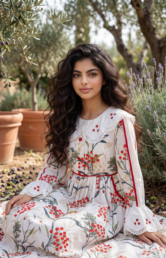 فستان قطن مع تطريز مخرم