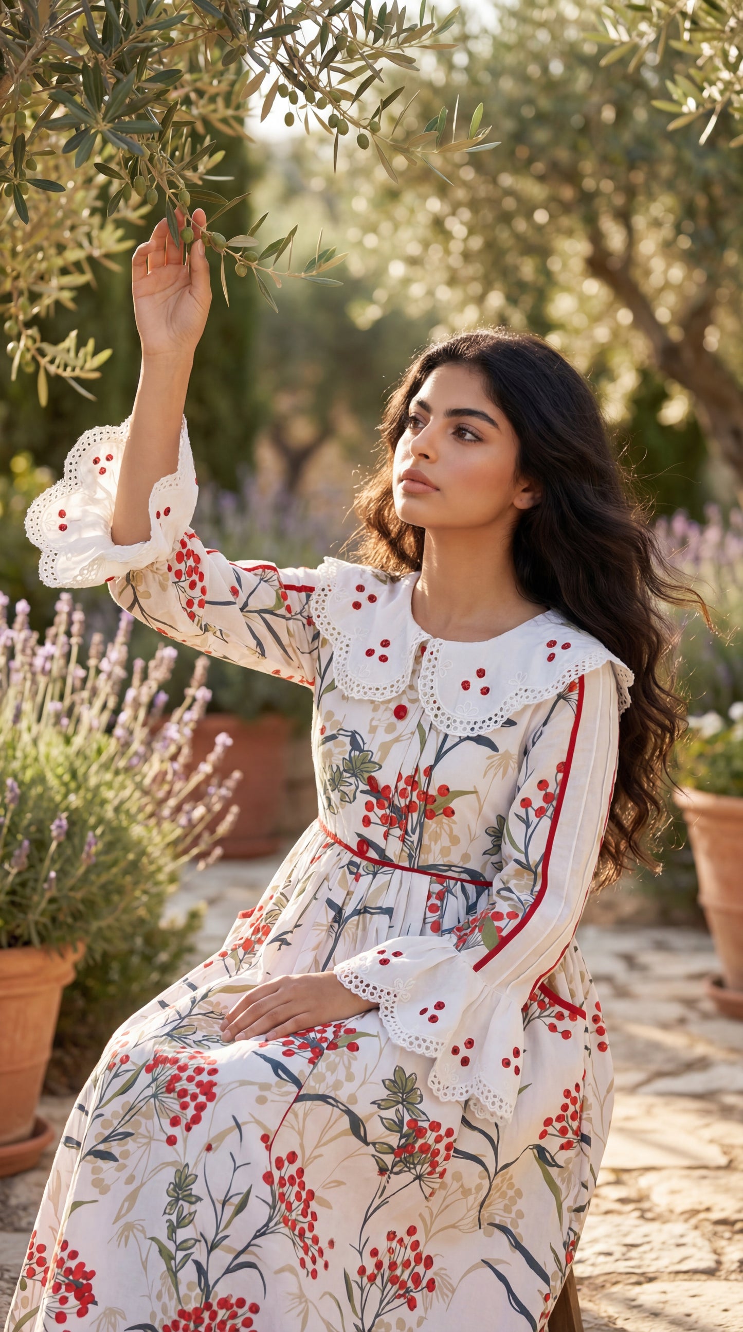 فستان قطن مع تطريز مخرم