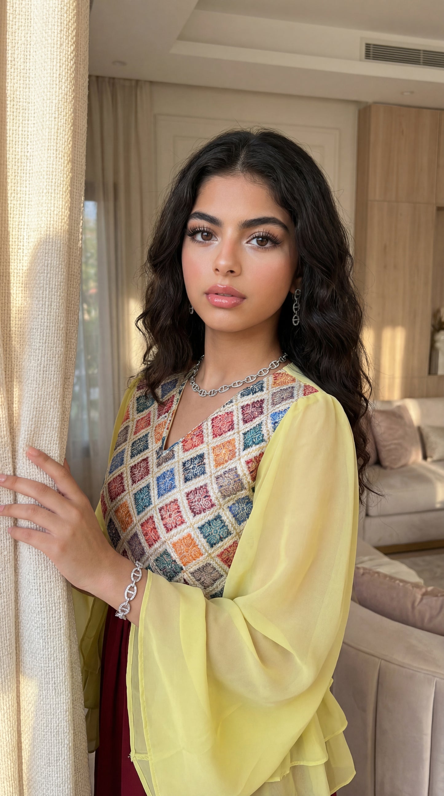 فستان  شيفون   مع  صدرية مخروز