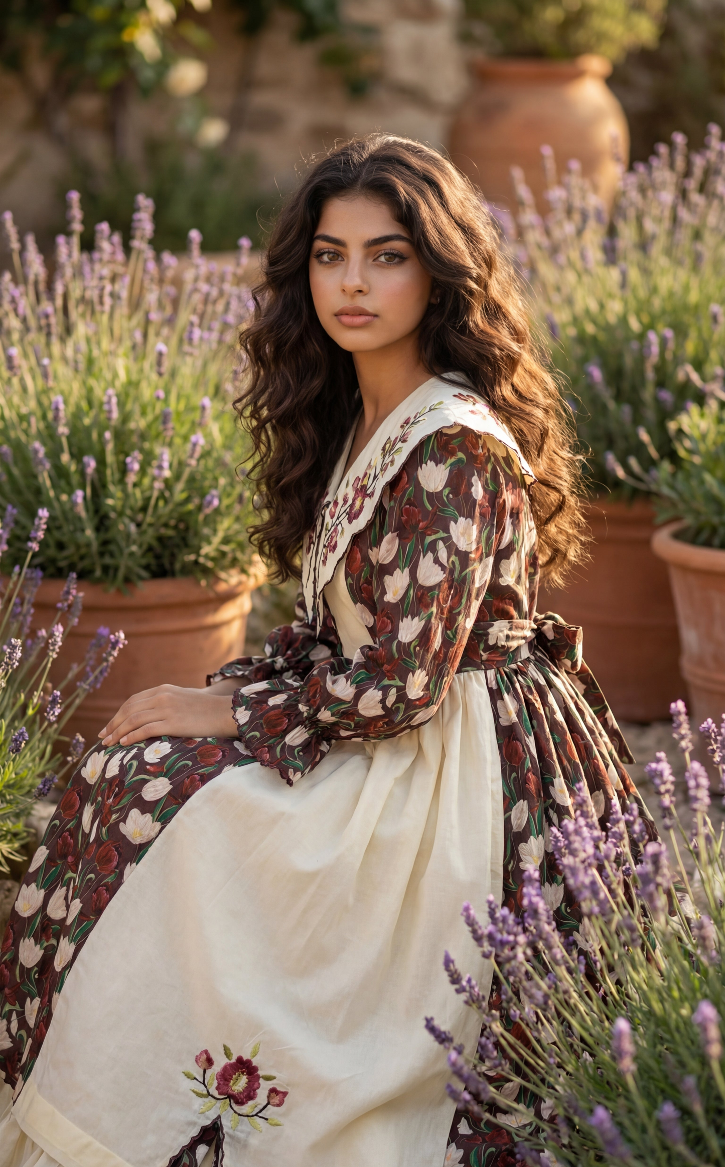 فستان قطن مع تطريز  ودمج الساده