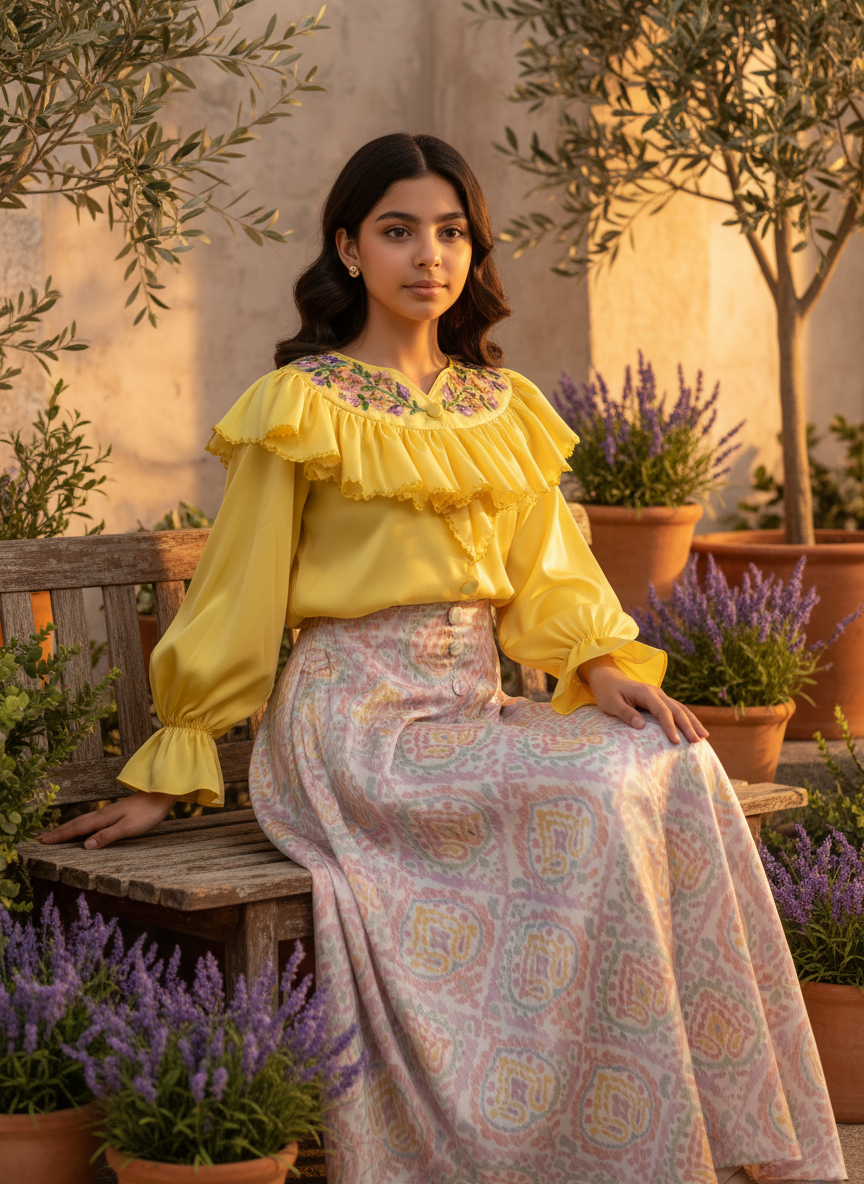 قميص وتنوره حرير مع تطريز