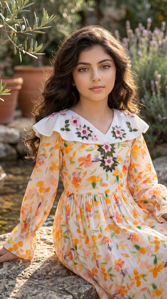 فستان قطن مع تطريز ودمج الساده 2