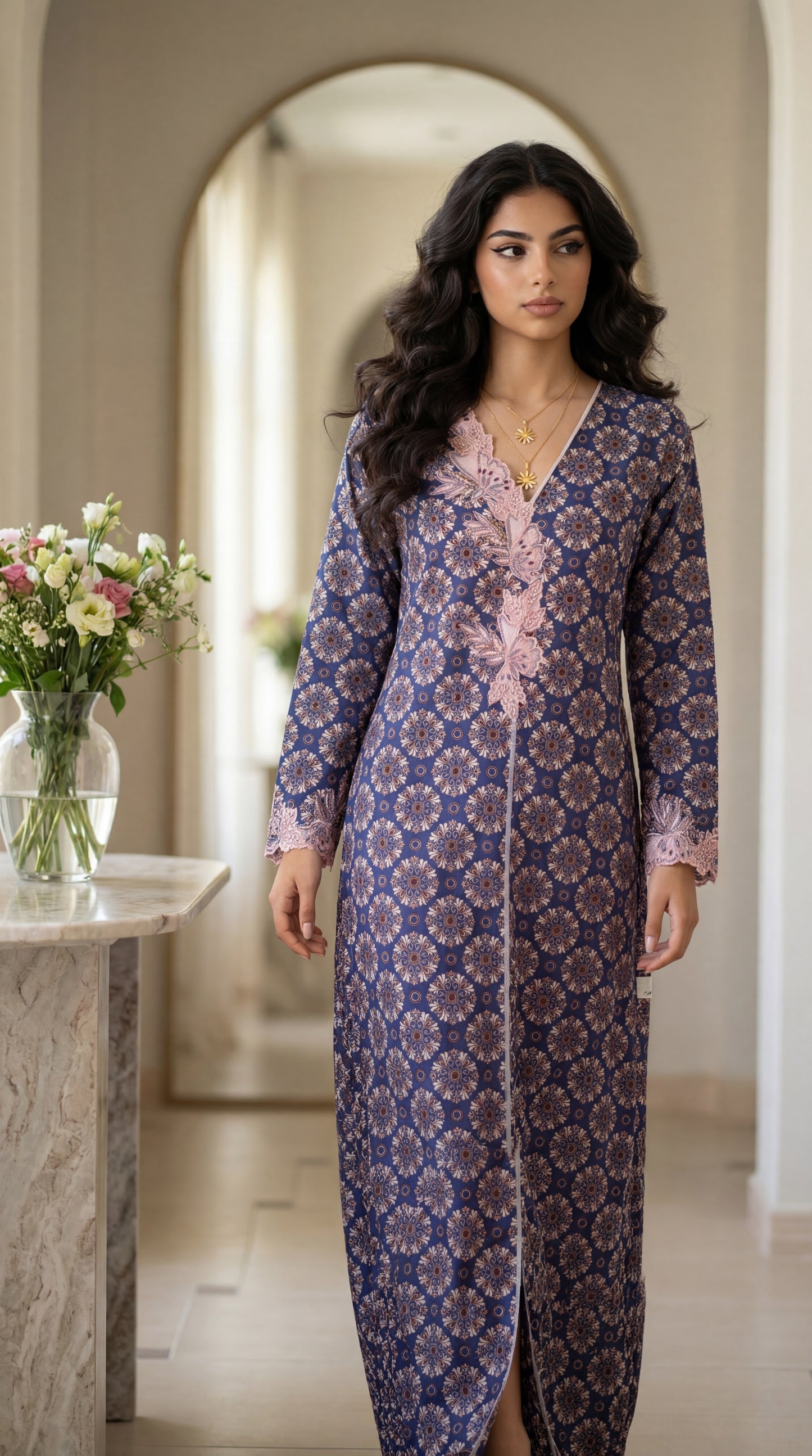 جلابية قطن مع تطريز وشغل   شك