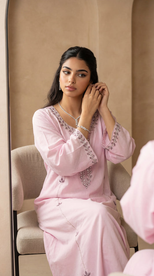 جلابيه قطن ساده مع تطريز وفصوص