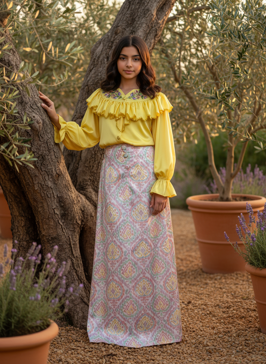 قميص وتنوره حرير مع تطريز