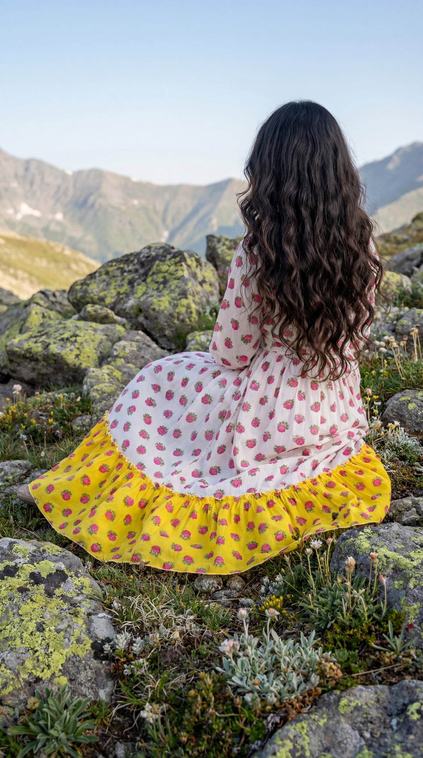 فستان قطن تراثي مع  ودمج لونين